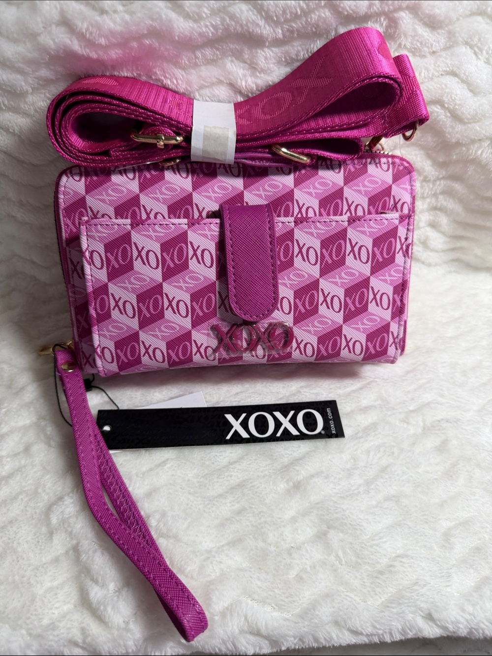 XOXO Hot Pink Logo Pattern Crossbody Wallet